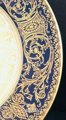 7 Royal Worcester DINNER PLATES Hand Painted Floral Embassy Cobalt Blue C1167