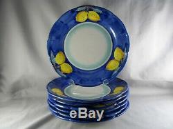 7 Vietri Lemon Dinner Plates, 10-1/8, Ceramica Nando, Amalfi Coast, blue yellow