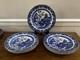 7 Vintage Blue Willow Ware Burleigh Burslem England Gold Rim Dinner Plates 10.5