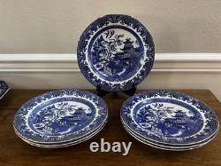 7 Vintage Blue Willow Ware Burleigh Burslem England Gold Rim Dinner Plates 10.5