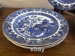 7 Vintage Blue Willow Ware Burleigh Burslem England Gold Rim Dinner Plates 10.5