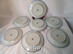 (7) Vtg Canton Rim Blue & White Dinner Plates 9 1/8, 4 Bowls 4.5 & (1) Spoon
