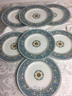 7 Wedgwood Florentine Turquoise Dinner Plate 10.75 Fruit Center W2714 Excellent