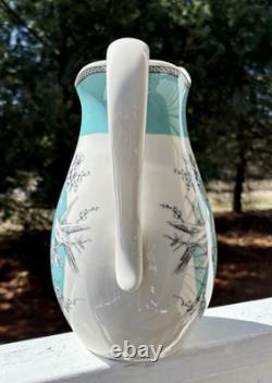 8-222 Fifth Adelaide Turquoise & White Floral Birds 96 oz Pitcher Excellent