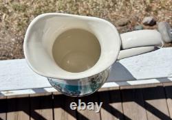 8-222 Fifth Adelaide Turquoise & White Floral Birds 96 oz Pitcher Excellent