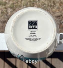 8-222 Fifth Adelaide Turquoise & White Floral Birds 96 oz Pitcher Excellent
