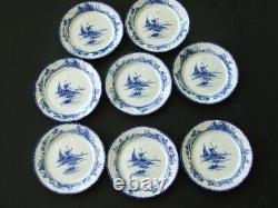 8 Antique Doulton Lambeth NORFOLK Flow Blue 9 7/8 DINNER PLATES Dutch Windmills