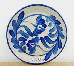 8 BBP Beaumont Brothers Stoneware Pottery Blue Flower Dinner Plates (ie@a2)