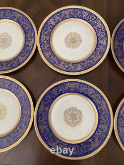 8 Chateau Czechoslovakia Cobalt Blue/Gold Scrolls Dinner Plates Excellent