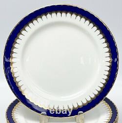 8 Coalport England Hand Painted Porcelain Dinner Plates Cobalt Gilt circa 1930