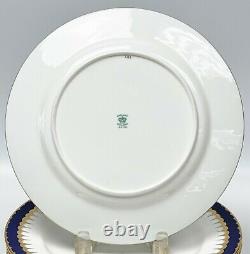 8 Coalport England Hand Painted Porcelain Dinner Plates Cobalt Gilt circa 1930