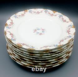(8) Gda Ch Field Haviland Limoges Dinner Plates Floral Gold France 9.5 Rare