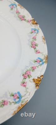 (8) Gda Ch Field Haviland Limoges Dinner Plates Floral Gold France 9.5 Rare