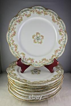 8 Haviland Schleiger 271A Dinner Plates Double Gold Pink Flowers Blue Ring Blank