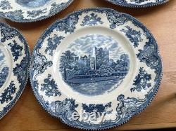 8 JOHNSON BROTHERS Old Britain Castles Blue Dinner Plates 10 Excellent