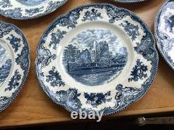 8 JOHNSON BROTHERS Old Britain Castles Blue Dinner Plates 10 Excellent