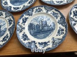8 JOHNSON BROTHERS Old Britain Castles Blue Dinner Plates 10 Excellent
