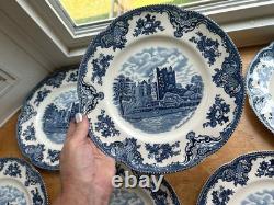 8 JOHNSON BROTHERS Old Britain Castles Blue Dinner Plates 10 Excellent