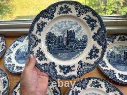 8 JOHNSON BROTHERS Old Britain Castles Blue Dinner Plates 10 Excellent