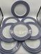 8 Limoges France Site Corot Plate Chardon Courdeau Blue Sponged Rim Green Laurel