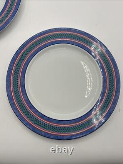8 Limoges France Site Corot Plate Chardon Courdeau Blue Sponged Rim Green Laurel
