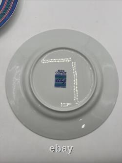 8 Limoges France Site Corot Plate Chardon Courdeau Blue Sponged Rim Green Laurel