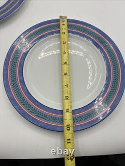 8 Limoges France Site Corot Plate Chardon Courdeau Blue Sponged Rim Green Laurel