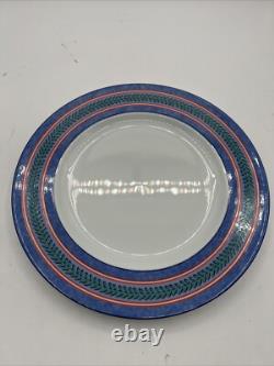 8 Limoges France Site Corot Plate Chardon Courdeau Blue Sponged Rim Green Laurel