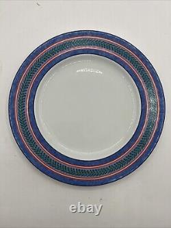 8 Limoges France Site Corot Plate Chardon Courdeau Blue Sponged Rim Green Laurel
