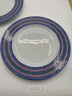 8 Limoges France Site Corot Plate Chardon Courdeau Blue Sponged Rim Green Laurel