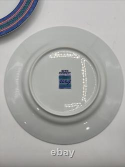 8 Limoges France Site Corot Plate Chardon Courdeau Blue Sponged Rim Green Laurel