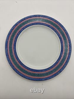 8 Limoges France Site Corot Plate Chardon Courdeau Blue Sponged Rim Green Laurel
