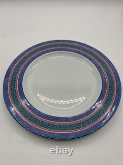 8 Limoges France Site Corot Plate Chardon Courdeau Blue Sponged Rim Green Laurel