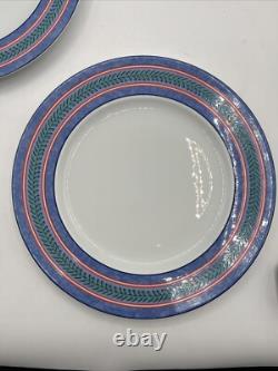 8 Limoges France Site Corot Plate Chardon Courdeau Blue Sponged Rim Green Laurel