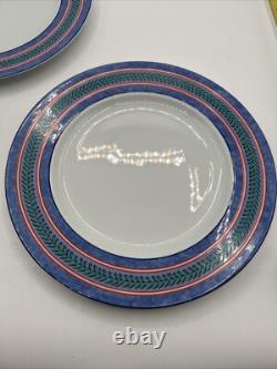8 Limoges France Site Corot Plate Chardon Courdeau Blue Sponged Rim Green Laurel