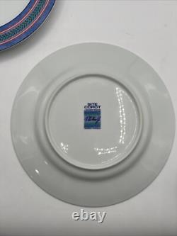 8 Limoges France Site Corot Plate Chardon Courdeau Blue Sponged Rim Green Laurel
