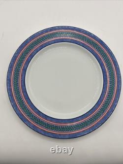 8 Limoges France Site Corot Plate Chardon Courdeau Blue Sponged Rim Green Laurel