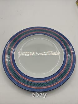 8 Limoges France Site Corot Plate Chardon Courdeau Blue Sponged Rim Green Laurel