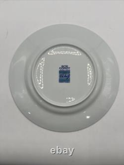 8 Limoges France Site Corot Plate Chardon Courdeau Blue Sponged Rim Green Laurel