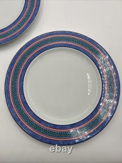 8 Limoges France Site Corot Plate Chardon Courdeau Blue Sponged Rim Green Laurel