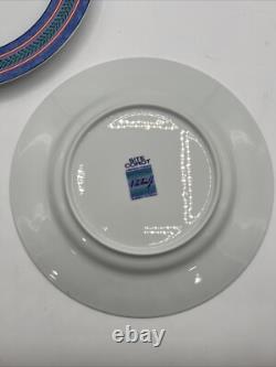 8 Limoges France Site Corot Plate Chardon Courdeau Blue Sponged Rim Green Laurel