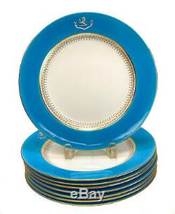 8 Minton England Porcelain Dinner Plates, c1910. John Wesley De Kay Armorial
