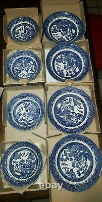 8 New! Churchill Blue Willow 4 fruit cereal bowls 4 soup bowls England Vintage