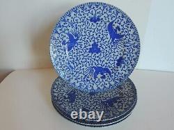 8 PHOENIX BIRD Blue & White Flying Turkey 9 5/8 Dinner Plates Japan 1930s NICE