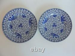 8 PHOENIX BIRD Blue & White Flying Turkey 9 5/8 Dinner Plates Japan 1930s NICE