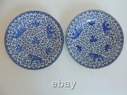 8 PHOENIX BIRD Blue & White Flying Turkey 9 5/8 Dinner Plates Japan 1930s NICE