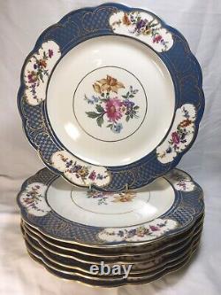 (8) Royal Bayreuth Bavaria Blue & Floral 11 Inch DINNER/CABINET PLATES Mint