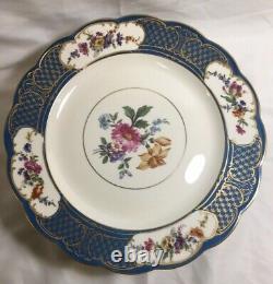 (8) Royal Bayreuth Bavaria Blue & Floral 11 Inch DINNER/CABINET PLATES Mint