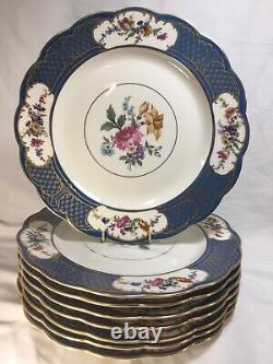 (8) Royal Bayreuth Bavaria Blue & Floral 11 Inch DINNER/CABINET PLATES Mint