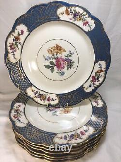 (8) Royal Bayreuth Bavaria Blue & Floral 11 Inch DINNER/CABINET PLATES Mint